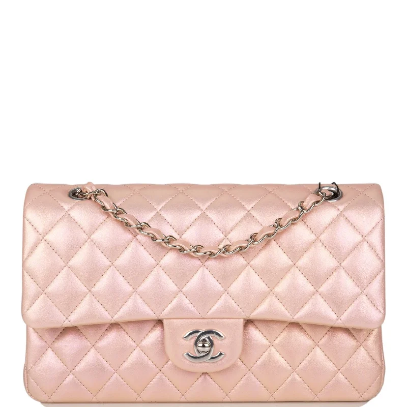 Chanel Luxury Handbag for High - End EventsChanel  Medium Classic Double Flap Bag Pink Iridescent Lambskin Silver Hardware