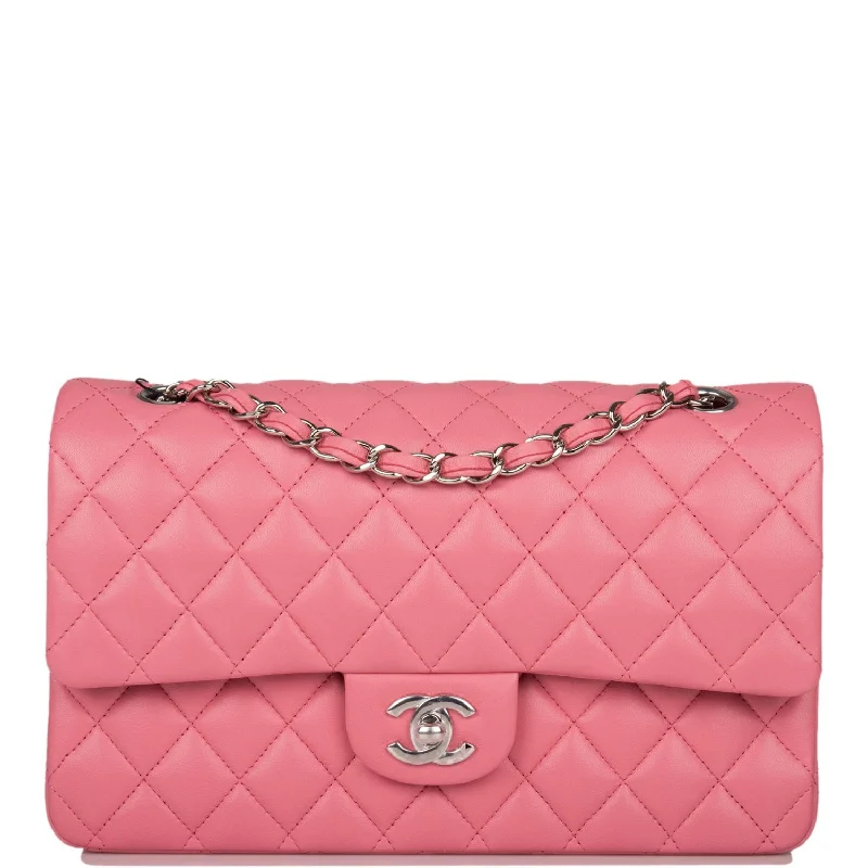 Chanel Designer Handbag with Unique DesignChanel Medium Classic Double Flap Rose Pink Lambskin Silver Hardware