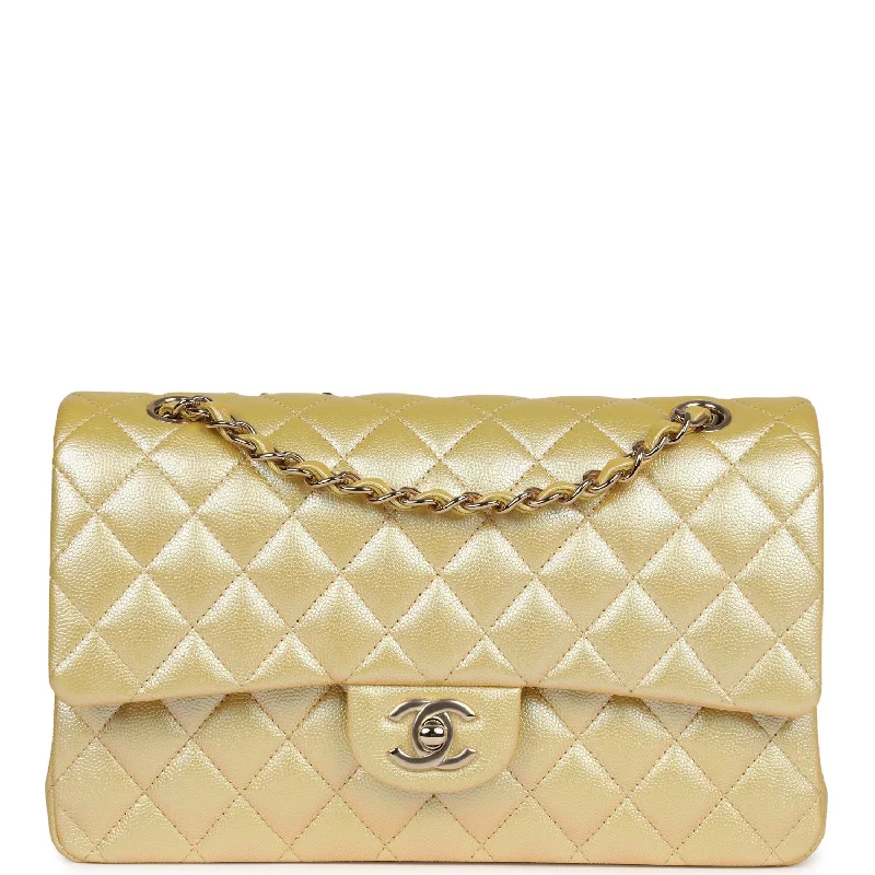 Chanel Classic Flap Bag for Evening PartyChanel Medium Classic Double Flap Bag Yellow Iridescent Caviar Light Gold Hardware