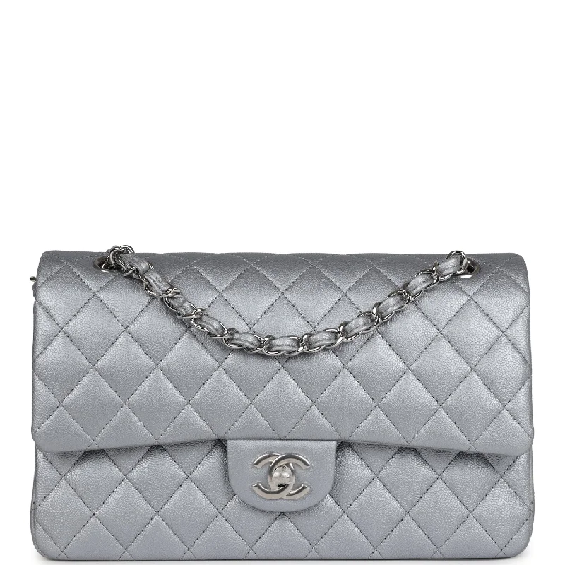 Chanel Black Handbag for Business MeetingsChanel Medium Classic Double Flap Silver Caviar Silver Hardware