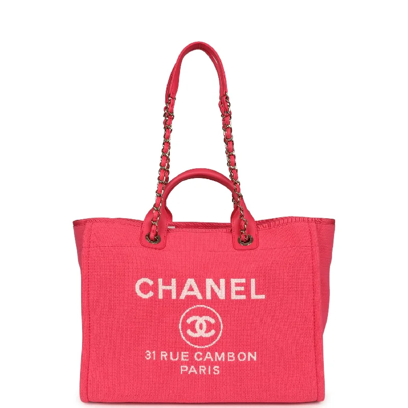 Chanel All - Match Handbag for Versatile StylingChanel Medium Deauville Shopping Tote Hot Pink Canvas Light Gold Hardware