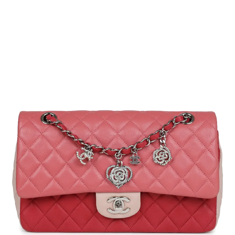 Chanel Quilted Leather Shoulder Bag for FashionistasPre-owned Chanel Medium Valentine Single Flap Bag Tricolored Lambskin Silver Hardware