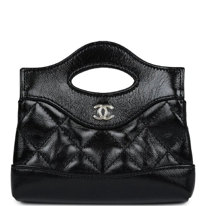 Chanel Luxury Handbag for High - End EventsChanel Micro 31 Shopper Black Shiny Lambskin Light Gold Hardware