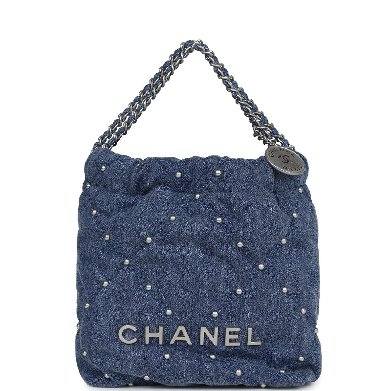 Chanel Medium Tote Bag for Office LadiesChanel Mini 22 Bag Blue Studded Denim Silver Hardware