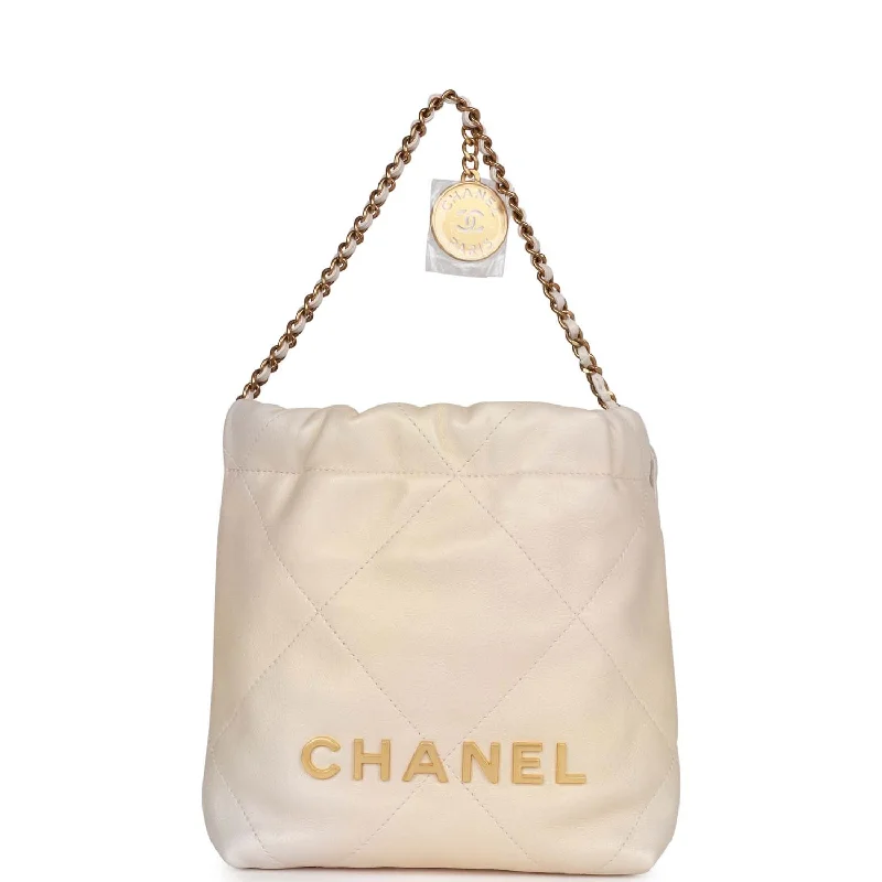 Chanel Small Crossbody Bag for TravelChanel Mini 22 Bag Champagne Iridescent Calfskin Gold Hardware