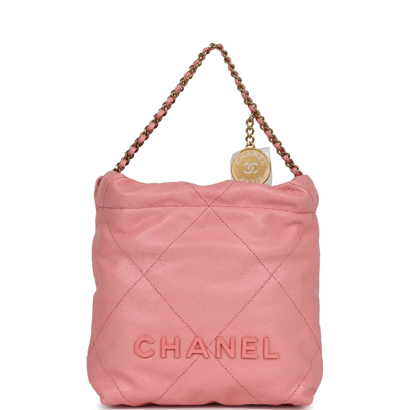 Chanel Designer Handbag with Unique DesignChanel Mini 22 Bag Pink Shiny  Pebbled Calfskin Gold Hardware