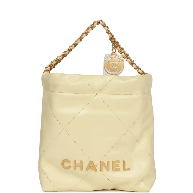 Chanel Quilted Leather Shoulder Bag for FashionistasChanel Mini 22 Bag Yellow Calfskin Gold Hardware