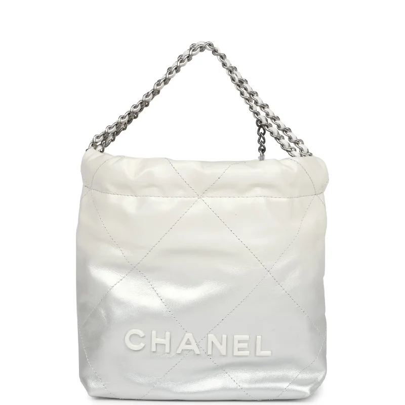 Chanel Handbag with Adjustable Strap for ComfortChanel Mini 22 Bag White and Silver Ombre Metallic Calfskin Silver Hardware