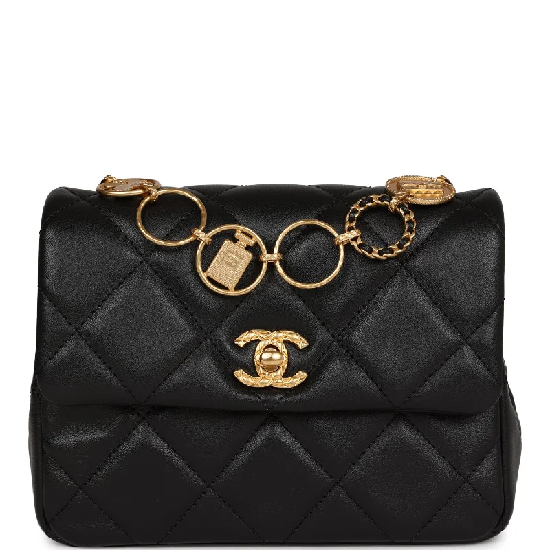 Chanel Classic Flap Bag for Evening PartyChanel Mini Charms Flap Bag Black Lambskin Brushed Gold Hardware