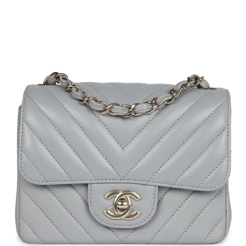 Chanel Colorful Handbag for Spring OutfitsChanel Mini Chevron Square Flap Bag Light Grey Lambskin Light Gold Hardware