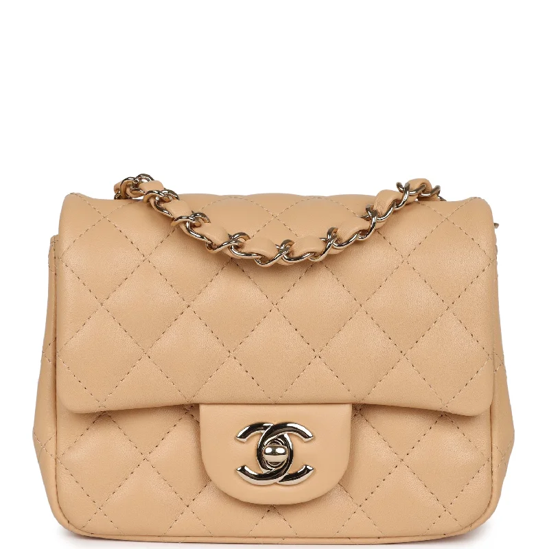 Chanel Lightweight Handbag for Daily ErrandsChanel Mini Classic Square Flap Beige Lambskin Gold Hardware