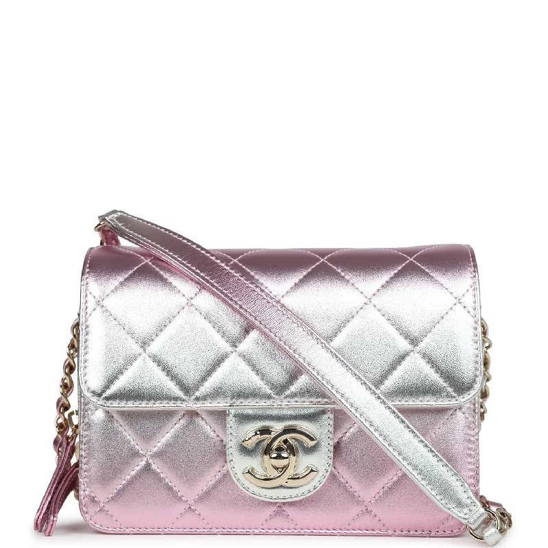 Chanel New Arrival Handbag with Gold HardwareChanel Mini Flap Bag Pink and Silver Metallic Lambskin Light Gold Hardware