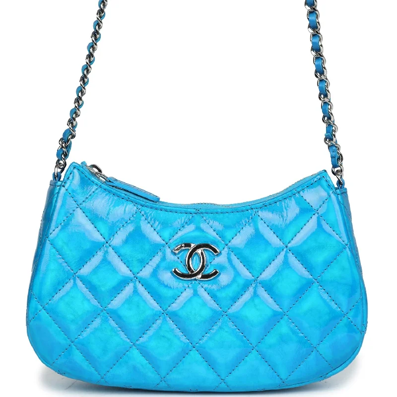 Chanel Handbag with Adjustable Strap for ComfortChanel Mini Hobo Bag Blue Metallic Goatskin Silver Hardware