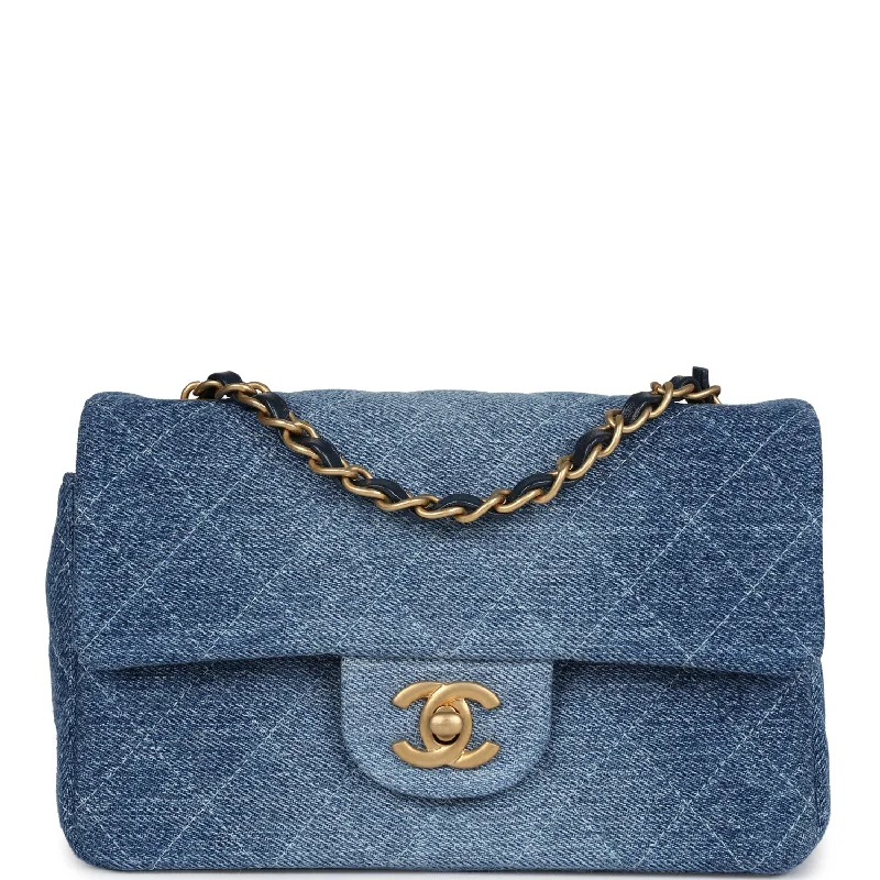 Chanel Handbag with Adjustable Strap for ComfortChanel Mini Rectangular Flap Bag Blue Denim Antique Gold Hardware