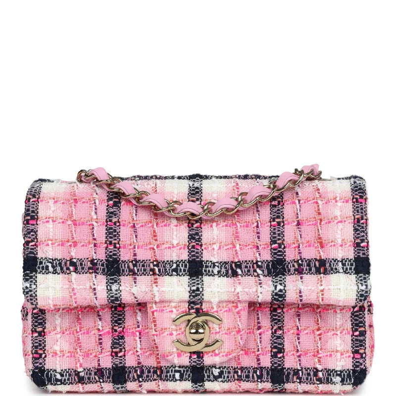 Chanel All - Match Handbag for Versatile StylingChanel Mini Rectangular Flap Bag Pink, White and Black Tweed Light Gold Hardware