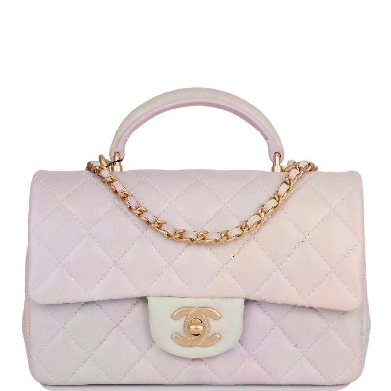 Chanel Designer Handbag with Unique DesignChanel Mini Rectangular Flap Bag with Top Handle Light Pink Ombre Lambskin Antique Gold Hardware