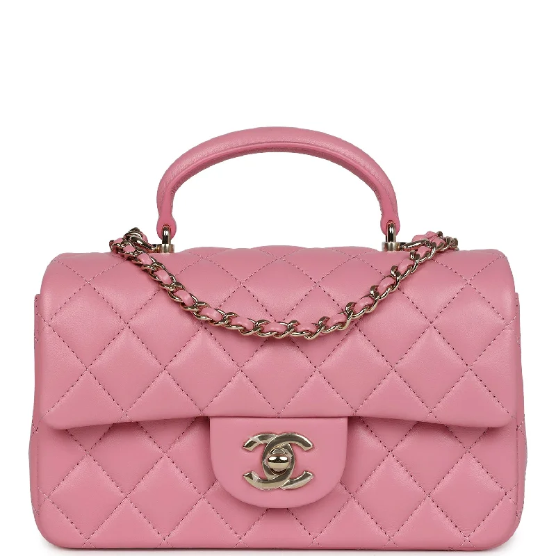 Chanel Limited Edition Handbag for CollectorsChanel Mini Rectangular Flap Top Handle Dark Pink Lambskin Light Gold Hardware