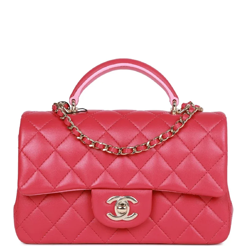 Chanel Classic Flap Bag for Evening PartyChanel Mini Rectangular Flap with Top Handle Pink Lambskin Light Gold Hardware