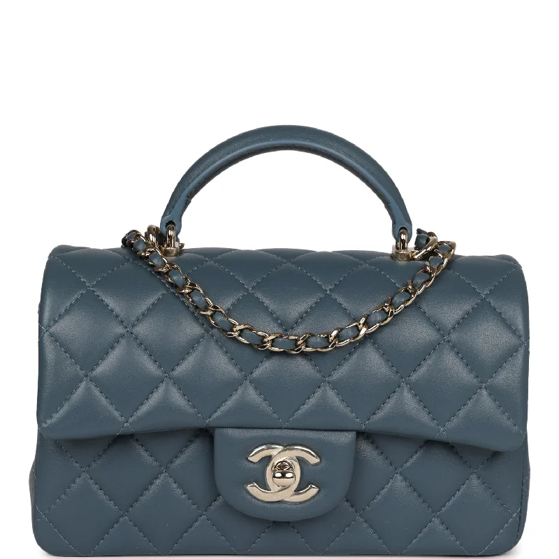 Chanel Quilted Leather Shoulder Bag for FashionistasChanel Mini Rectangular Flap with Top Handle Blue Lambskin Light Gold Hardware