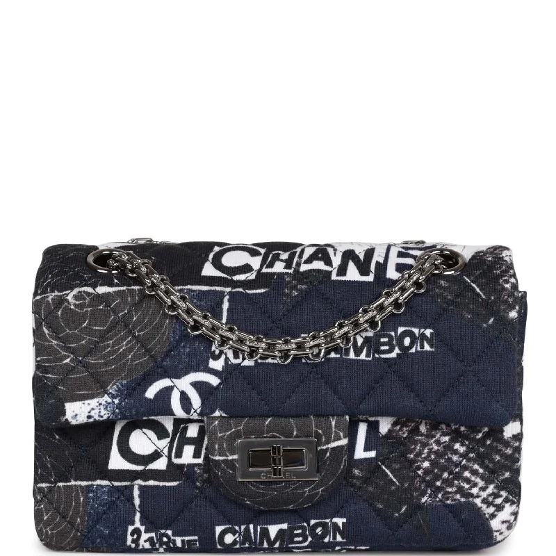 Chanel Small Crossbody Bag for TravelChanel Mini Reissue 2.55 Flap Bag Navy Graffiti Jersey Ruthenium Hardware