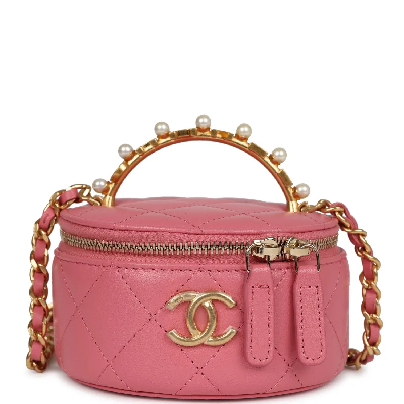 Chanel Classic Flap Bag for Evening PartyChanel Mini Round Top Handle Vanity Case Dark Pink Lambskin Gold Hardware