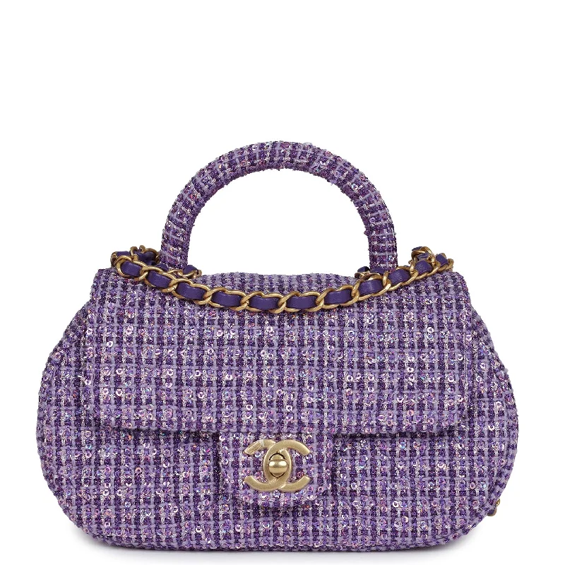 Chanel Medium Tote Bag for Office LadiesChanel Mini Sequin Flap Bag with Top Handle Purple Tweed Antique Gold Hardware