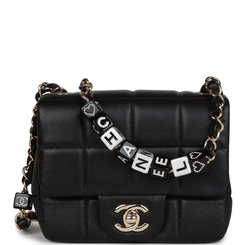 Chanel Vintage Inspired Handbag for Retro LoversChanel Monaco Mini Square Flap Bag Black Lambskin Light Gold Hardware