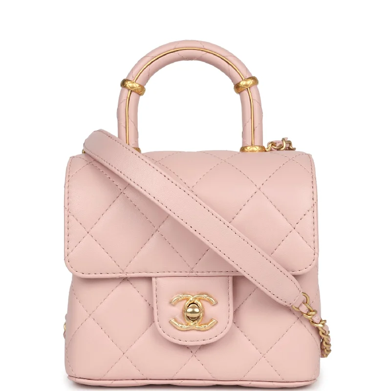 Chanel All - Match Handbag for Versatile StylingChanel Mini Square Top Handle Flap Light Pink Lambskin Antique Gold Hardware