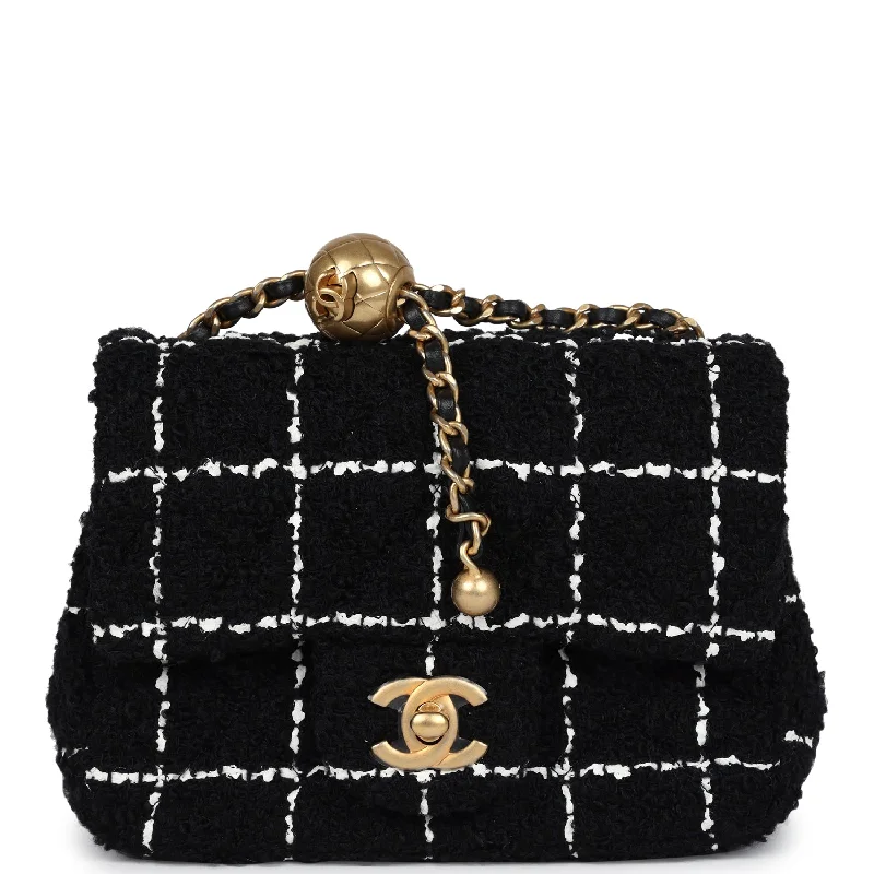 Chanel Chain Strap Handbag for Everyday UseChanel Mini Pearl Crush Square Flap Bag White and Black Tweed Antique Gold Hardware