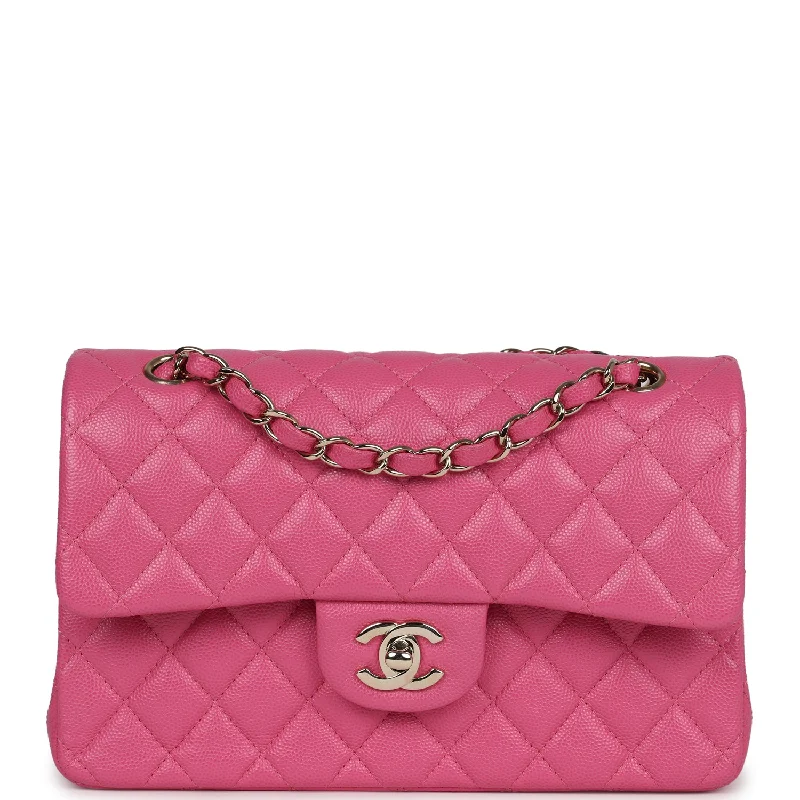 Chanel Quilted Leather Shoulder Bag for FashionistasPre-owned Chanel Small Classic Double Flap Dark Pink Caviar Light Gold Hardware