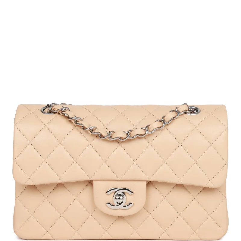 Chanel Classic Flap Bag for Evening PartyChanel Small Classic Double Flap Beige Clair Lambskin Silver Hardware