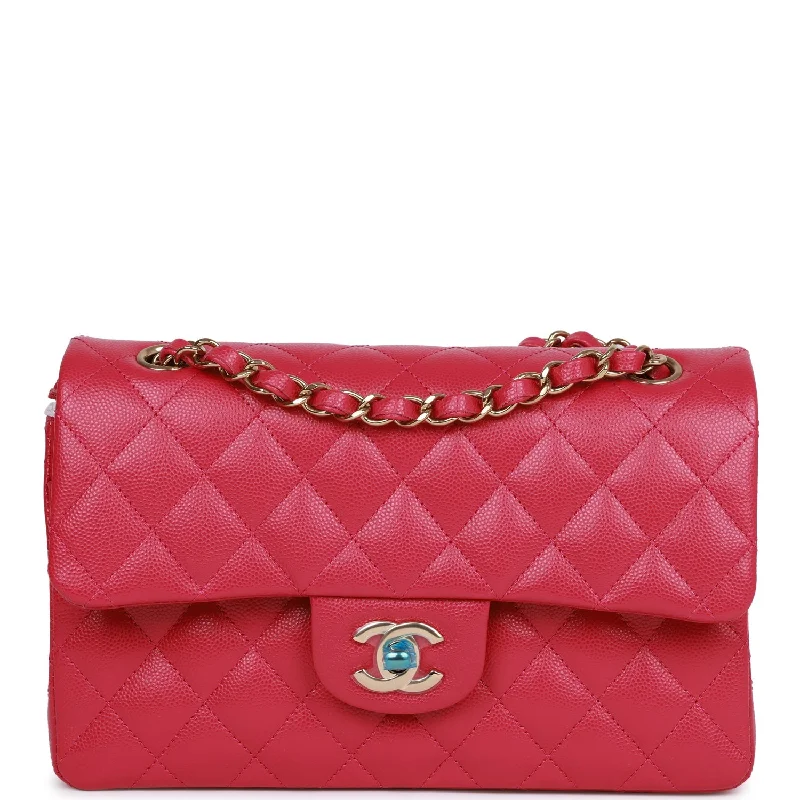 Chanel Small Crossbody Bag for TravelChanel Small Classic Double Flap Fuchsia Caviar Light Gold Hardware