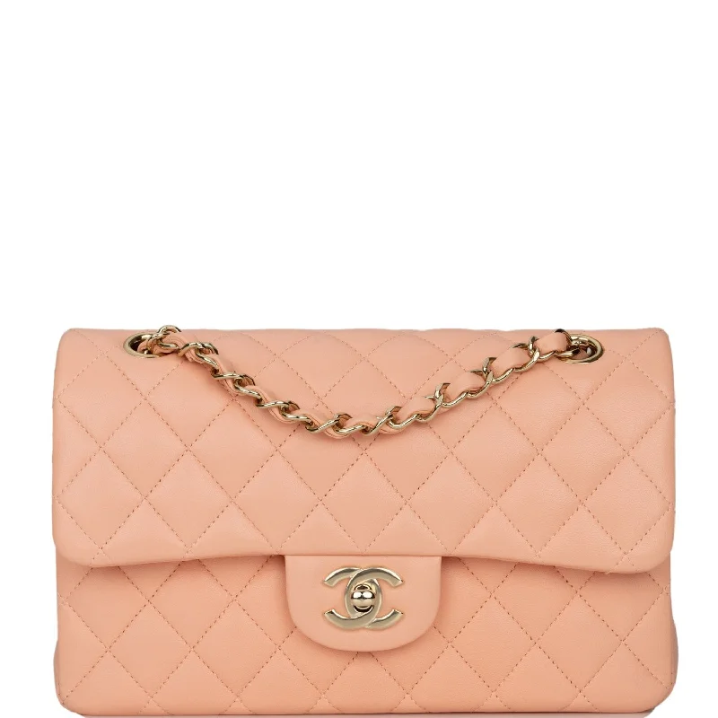 Chanel Lightweight Handbag for Daily ErrandsChanel Small Classic Double Flap Peach Lambskin Light Gold Hardware