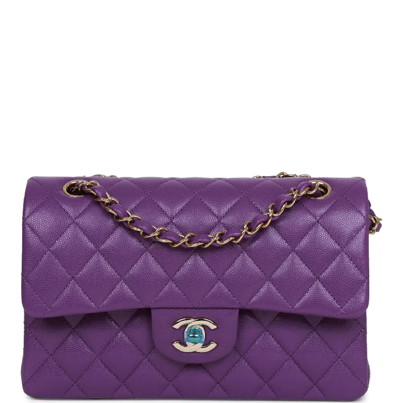 Chanel Vintage Inspired Handbag for Retro LoversChanel Small Classic Double Flap Purple Caviar Light Gold Hardware