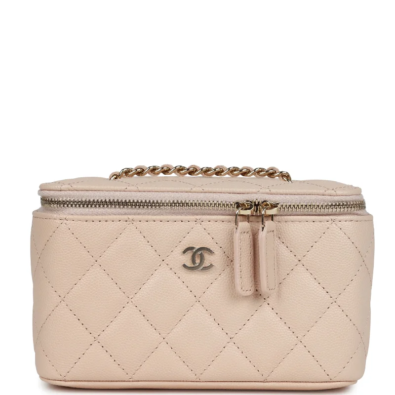 Chanel Classic Flap Bag for Evening PartyChanel Small Vanity Case Light Beige Caviar Light Gold Hardware