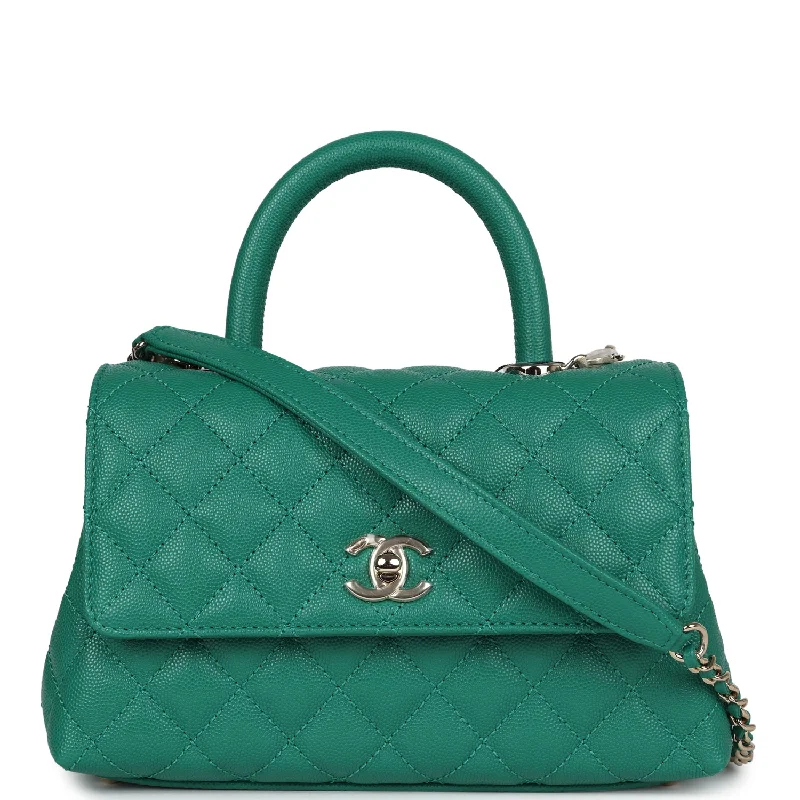 Chanel New Arrival Handbag with Gold HardwareChanel Small Coco Top Handle Flap Bag Dark Green Caviar Light Gold Hardware