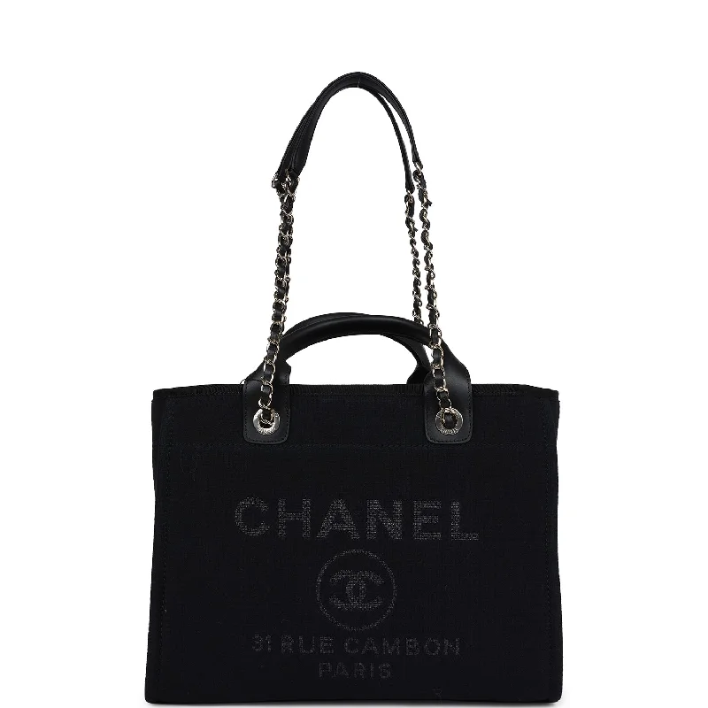 Chanel Black Handbag for Business MeetingsChanel Small Deauville Shopping Tote Black Canvas Light Gold Hardware