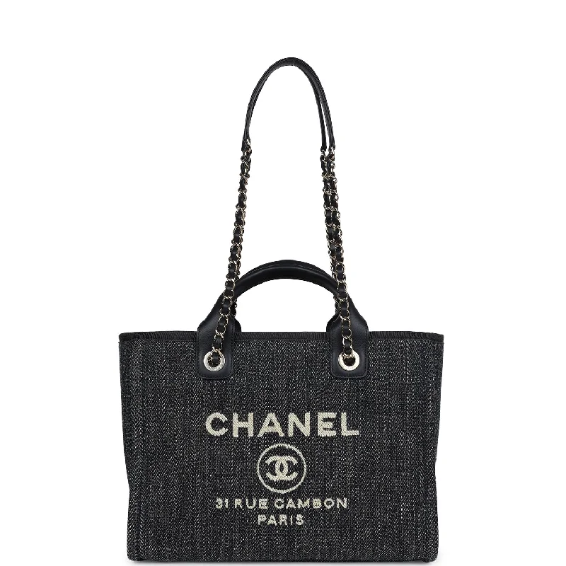 Chanel Colorful Handbag for Spring OutfitsChanel Small Deauville Shopping Tote Dark Blue Denim Light Gold Hardware