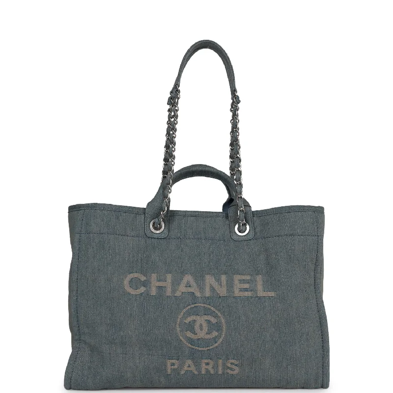 Chanel Small Crossbody Bag for TravelChanel Large Deauville Shopping Tote Distressed Blue Denim Silver Hardware