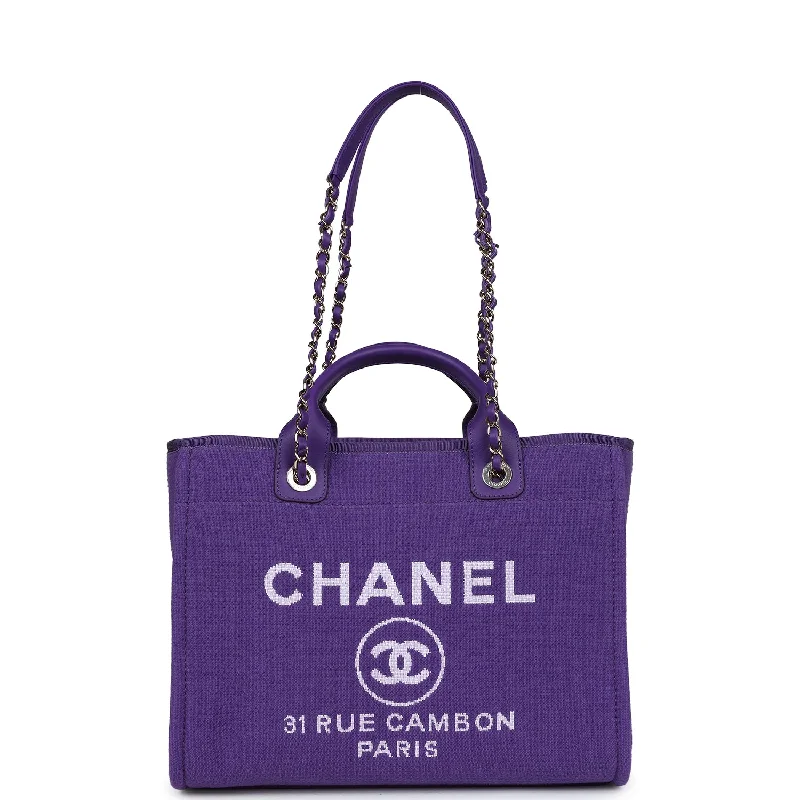 Chanel Small Crossbody Bag for TravelChanel Small Deauville Shopping Tote Purple Canvas Gold Hardware