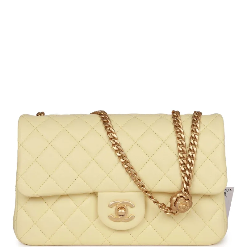 Chanel Luxury Handbag for High - End EventsChanel Camellia Crush Medium Flap Yellow Lambskin Antique Gold Hardware