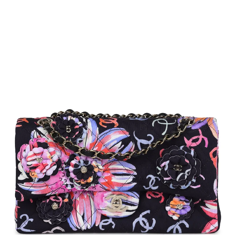 Chanel Designer Handbag with Unique DesignChanel Small Flap Bag Black Multi Floral Fabric Light Gold Hardware