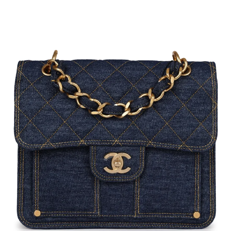 Chanel All - Match Handbag for Versatile StylingChanel Square Flap Backpack Blue Denim Antique Gold Hardware