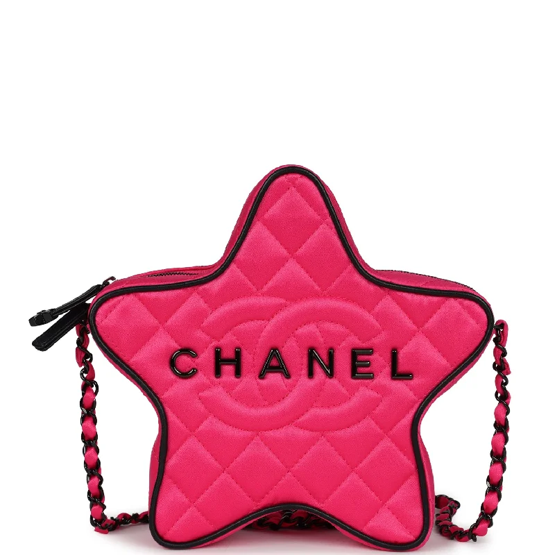 Chanel Small Crossbody Bag for TravelChanel CC Star Bag Fuchsia and Black Satin Black Metal Hardware