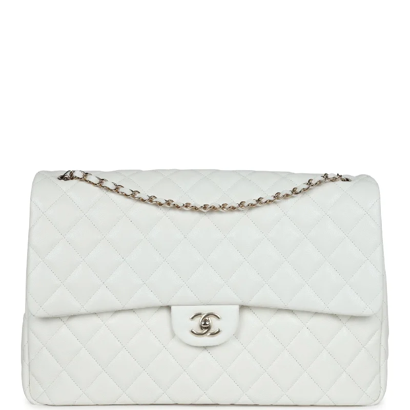 Chanel All - Match Handbag for Versatile StylingChanel XXL Flap Bag White Shiny Caviar Light Gold Hardware