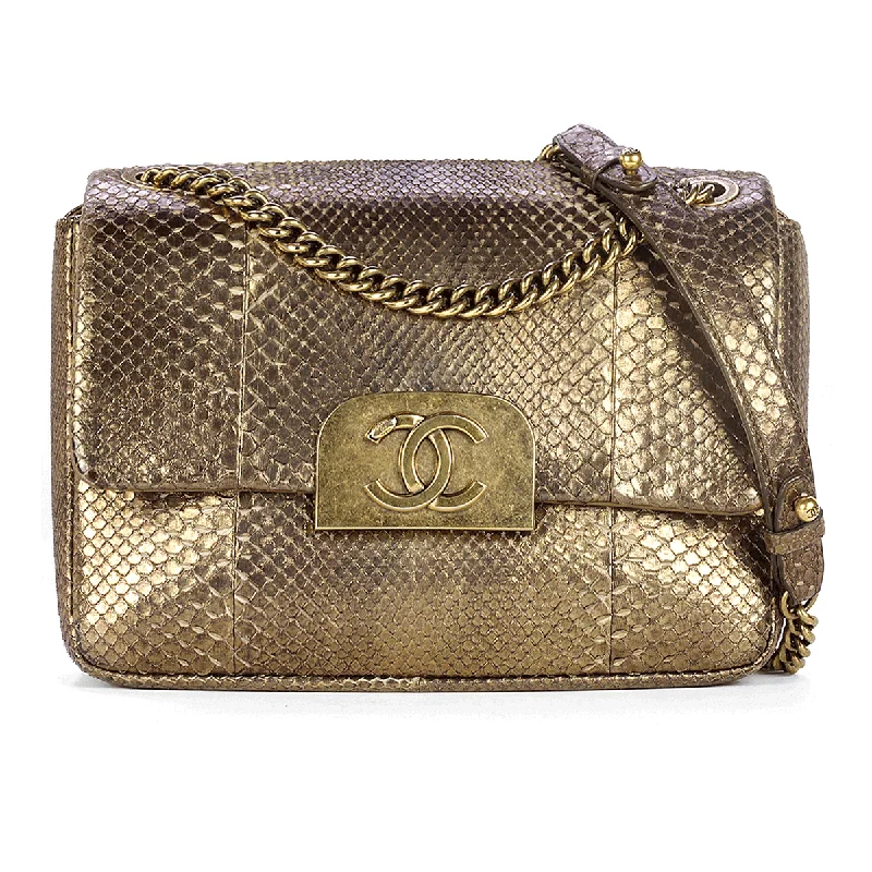 Chanel All - Match Handbag for Versatile StylingChanel Bag Classic Single Flap Gold Python Leather with Gold Hardware Small