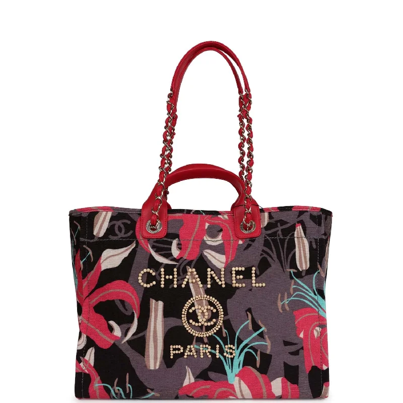 Chanel Small Crossbody Bag for TravelChanel Medium Deauville Shopping Tote Grey and Pink Tropical Floral Velvet Light Gold Hardware