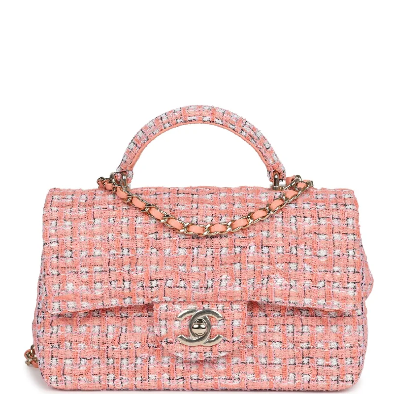 Chanel Medium Tote Bag for Office LadiesChanel Mini Rectangular Top Handle Flap Bag Coral Tweed Light Gold Hardware