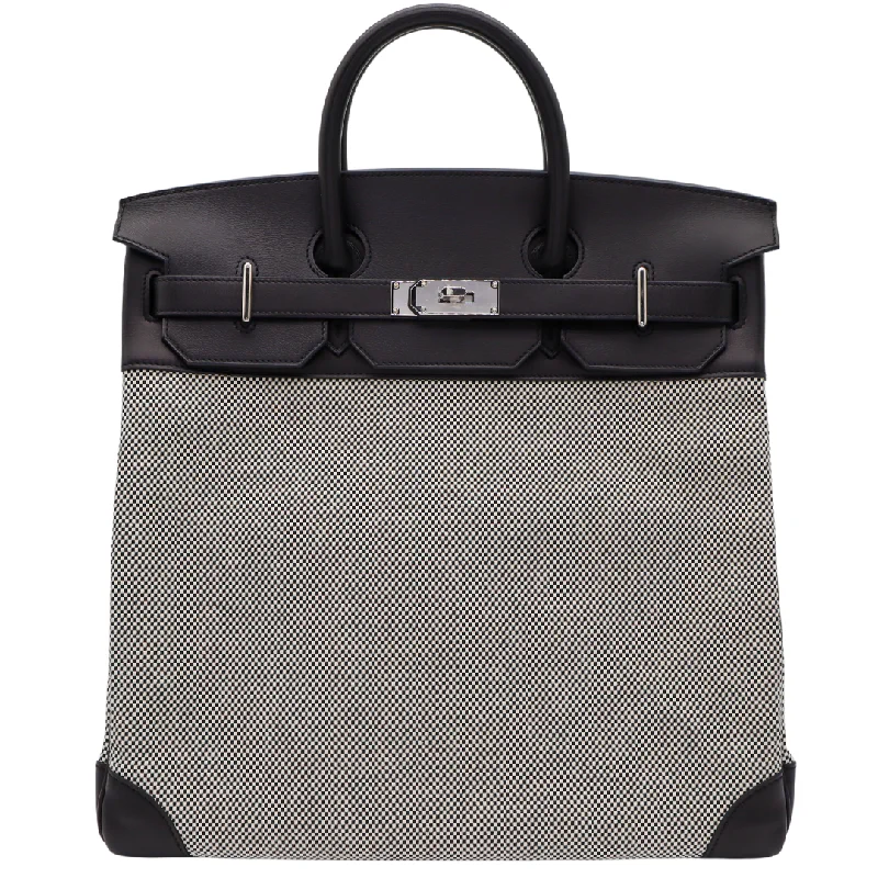 Hermès 40cm HAC Black Toile/Swift Leather Palladium Hardware