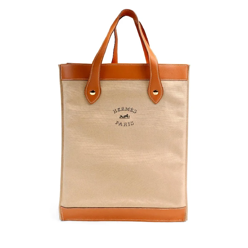 Hermes Beige Canvas Tote w/ Swift Leather Straps